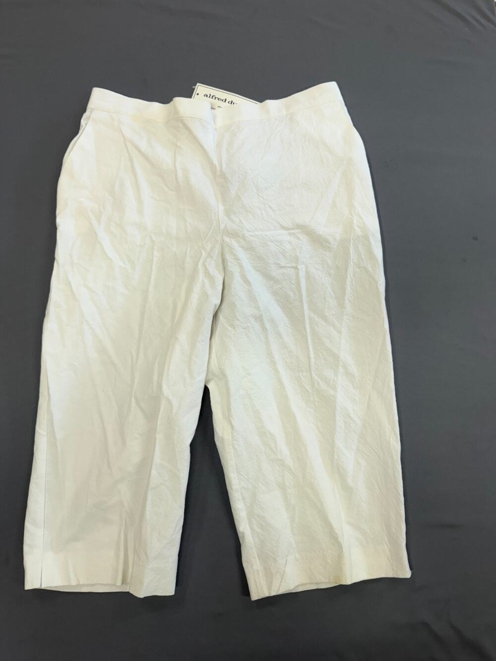 Alfred Dunner Women's Size 14 White Linen Blend Pull On Pants Elastic Waist New